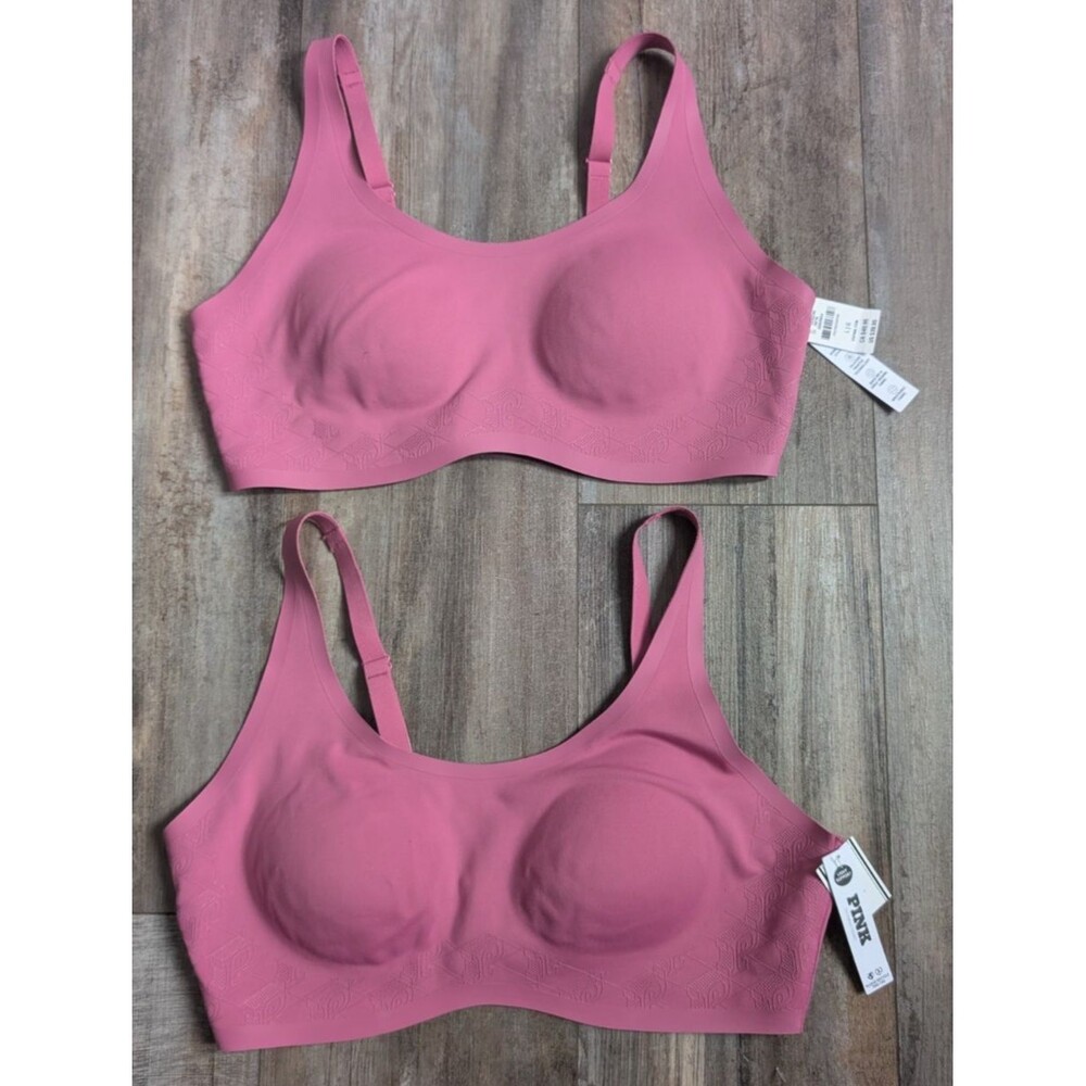 NWT Lot of 2 Victorias Secret Pink Wireless smooth padded T-Shirt Bra Large RARE